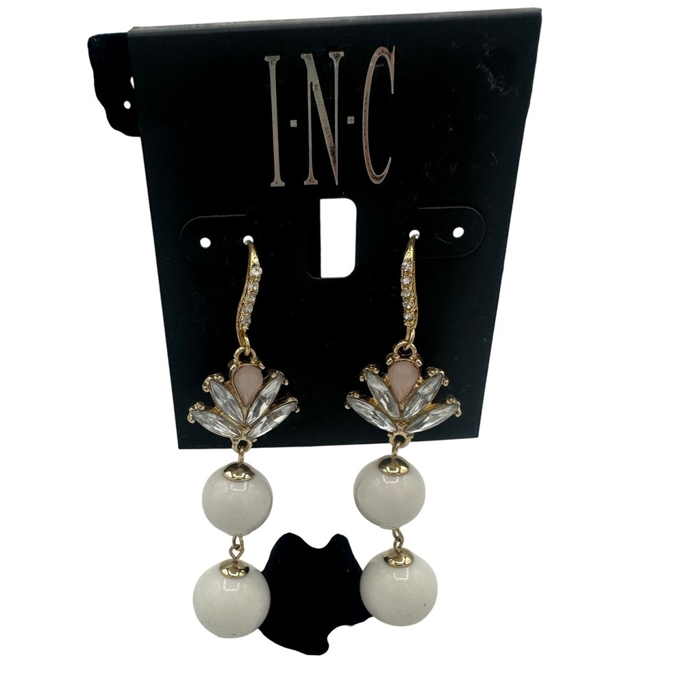 INC International Concepts Drop Earrings Women OS White New Lotus Crystal Gold